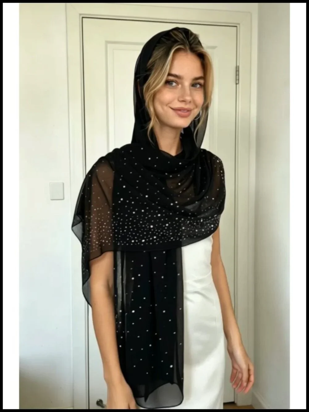 Sparkly Sequin Chiffon Shawl Wrap for Women Evening Wedding Bridal Party Scarf